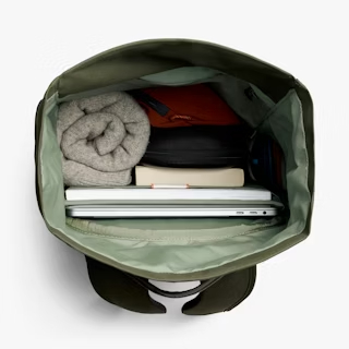 开放式橄榄绿色丝绒经典卷盖的俯视图,展示了有条理的内容物和结构合理的帆布衬里。 开放式橄榄绿色丝绒经典卷盖的俯视图,展示了有条理的内容物和结构合理的帆布衬里。