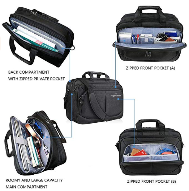 Water-Repellent Expandable Computer Bag for 17'' Laptop bag with Shoulder Strap