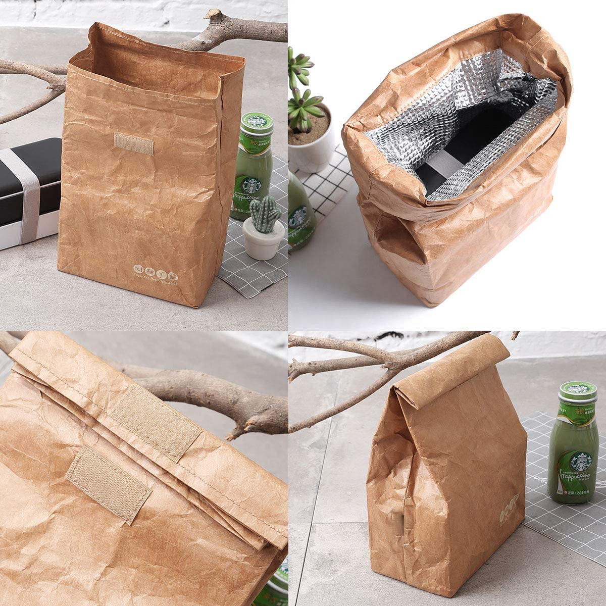 Eco Lunch Bag, Tyvek Lunch Box for Women Man, Reusable Freezable Brown Paper Snack bags for Work Picnic School