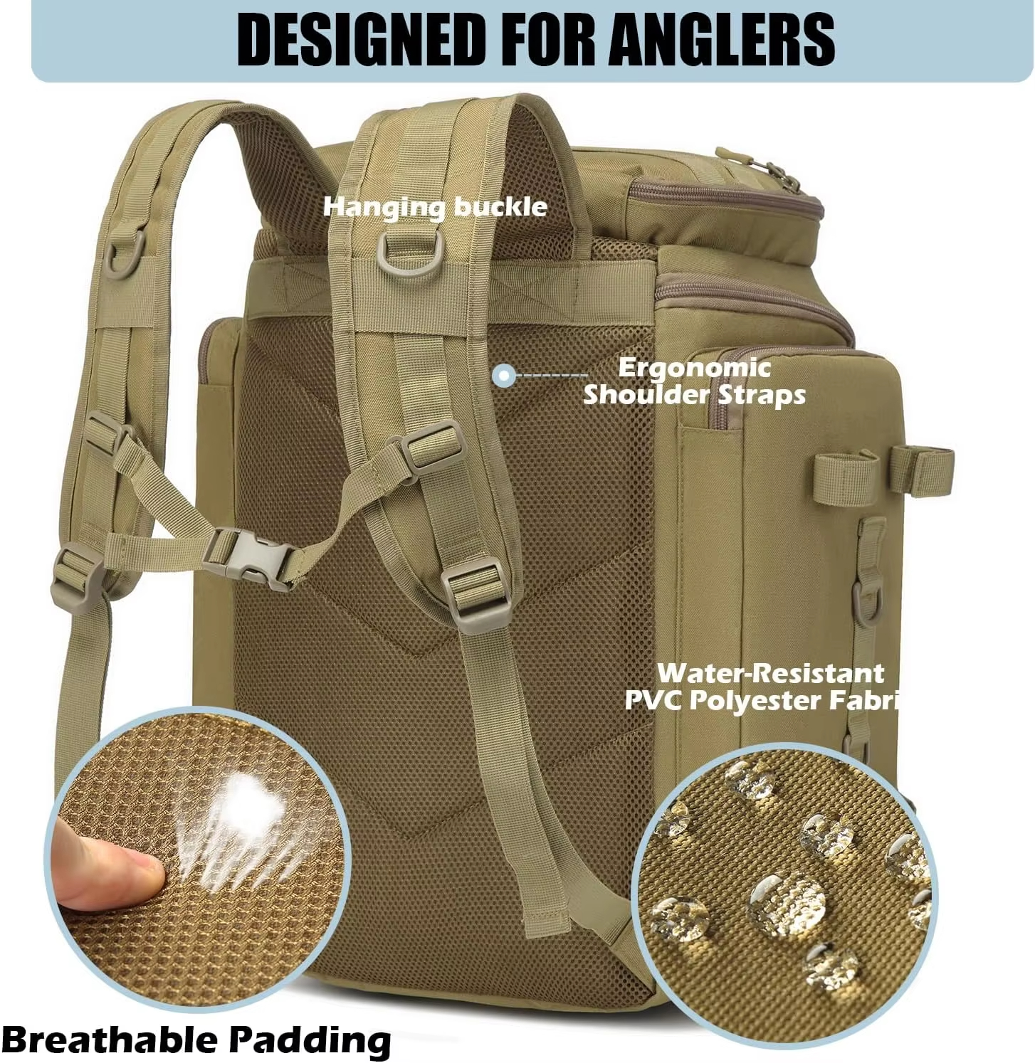 40L Fishing Tackle Backpack with Rod Holders