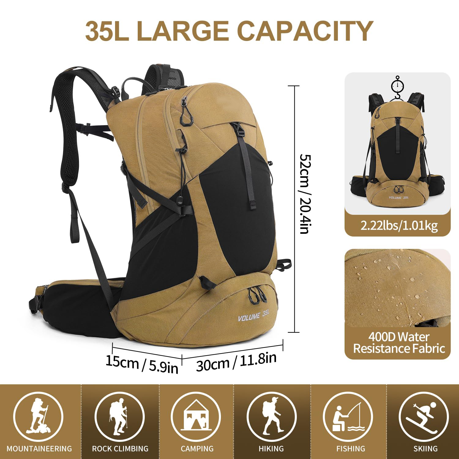 35L Waterproof Hiking Backpack Lightweight Daypack