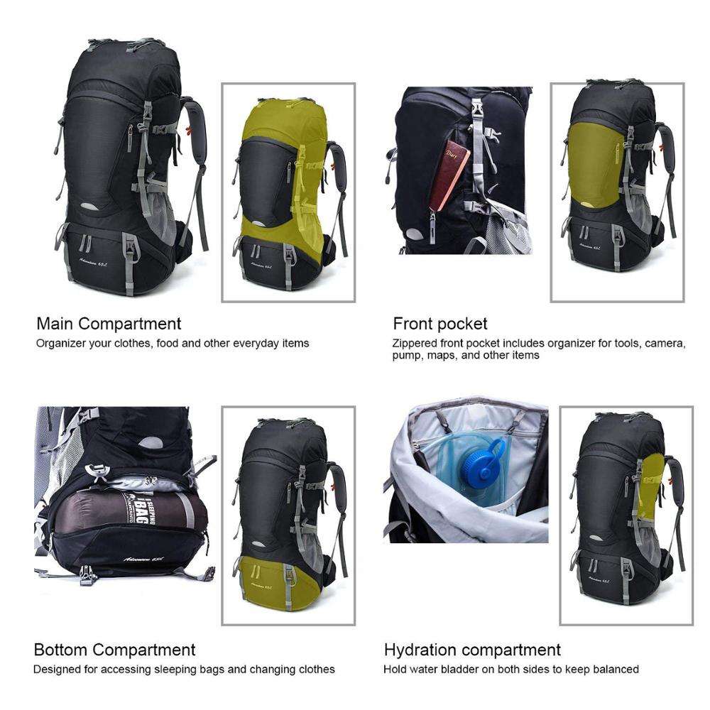 65L Multifunction Hiking Backpack Camping Bag for Outdoor Activities