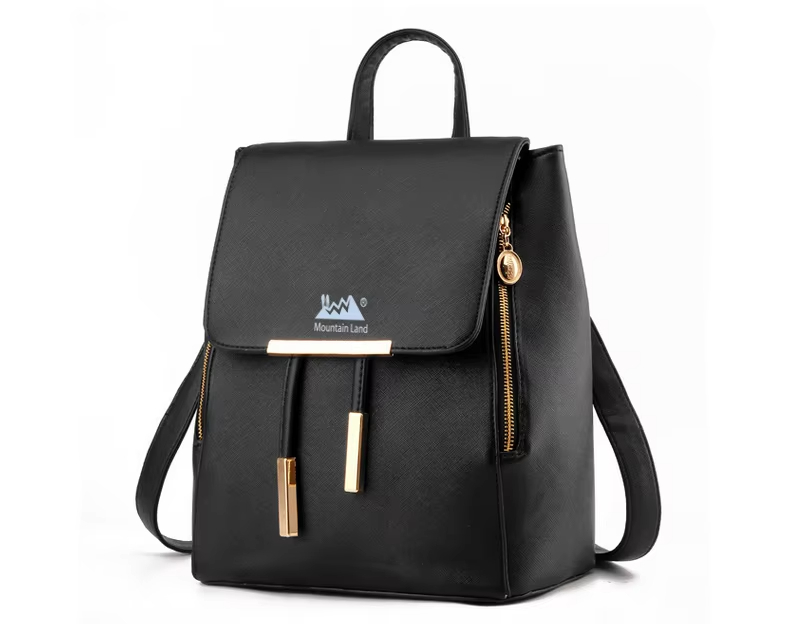  Leather Black Backpack Computer Travel Bag 
