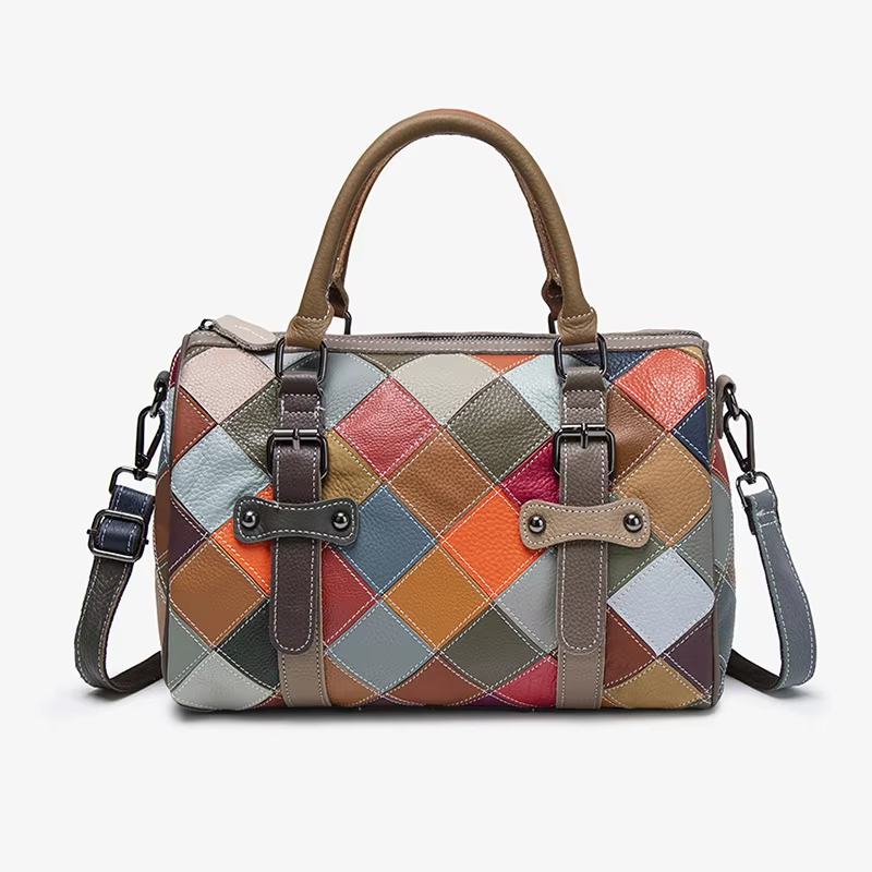 Fashion Colorful diamond-shaped grid Boston g Bag 