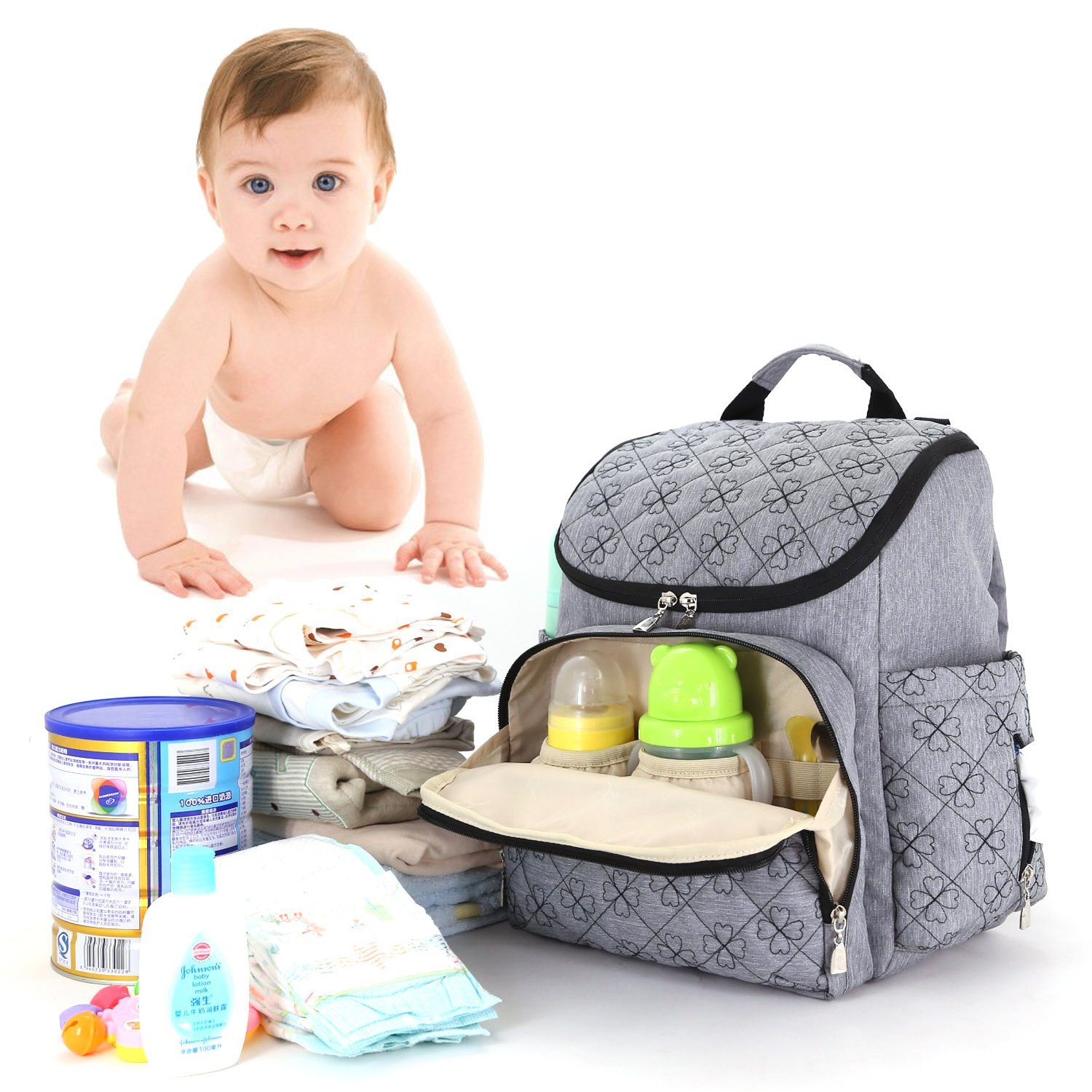 Diaper Bag Backpack with Baby Stroller Straps