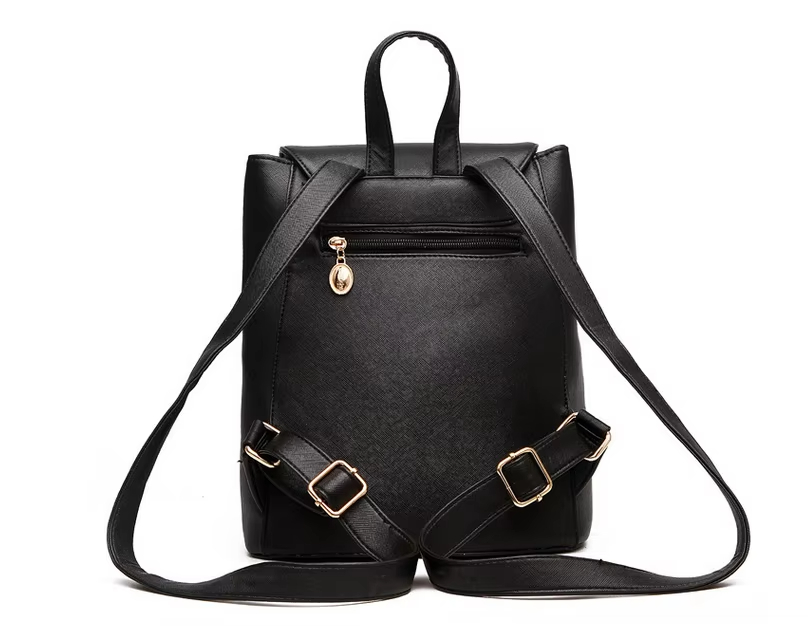  Leather Black Backpack Computer Travel Bag 