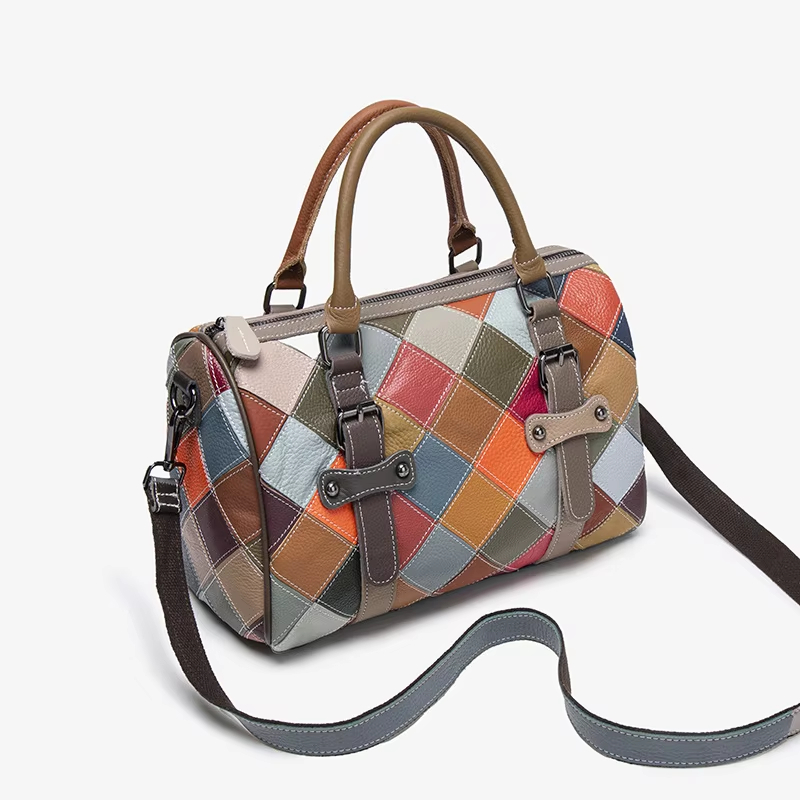 Fashion Colorful diamond-shaped grid Boston g Bag 