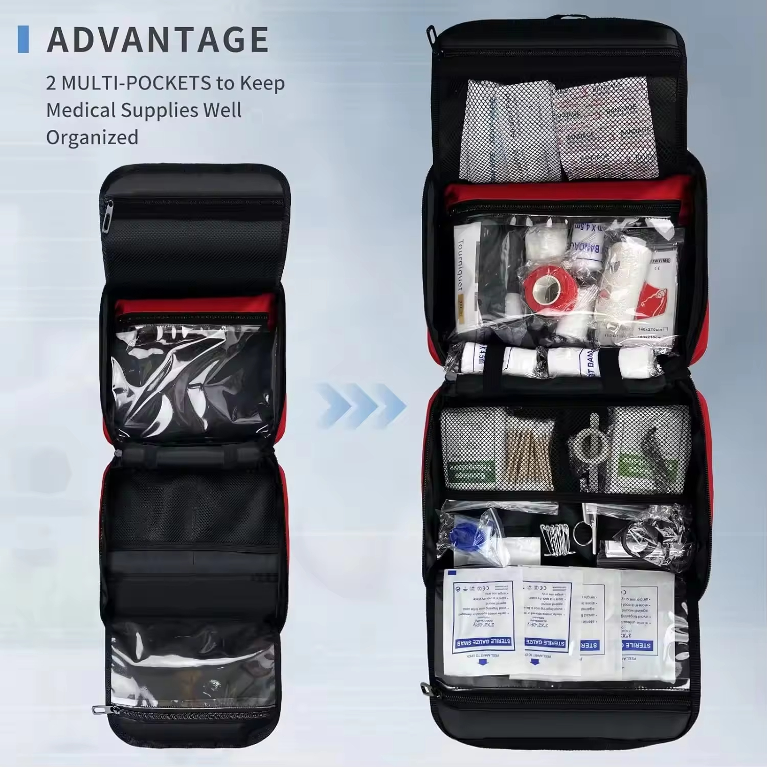 Custom Logo Wholesale First Aid Bag Multi-pocket Empty Emergency Treatment Medical Bag for Home Office Traveling Hiking Trip