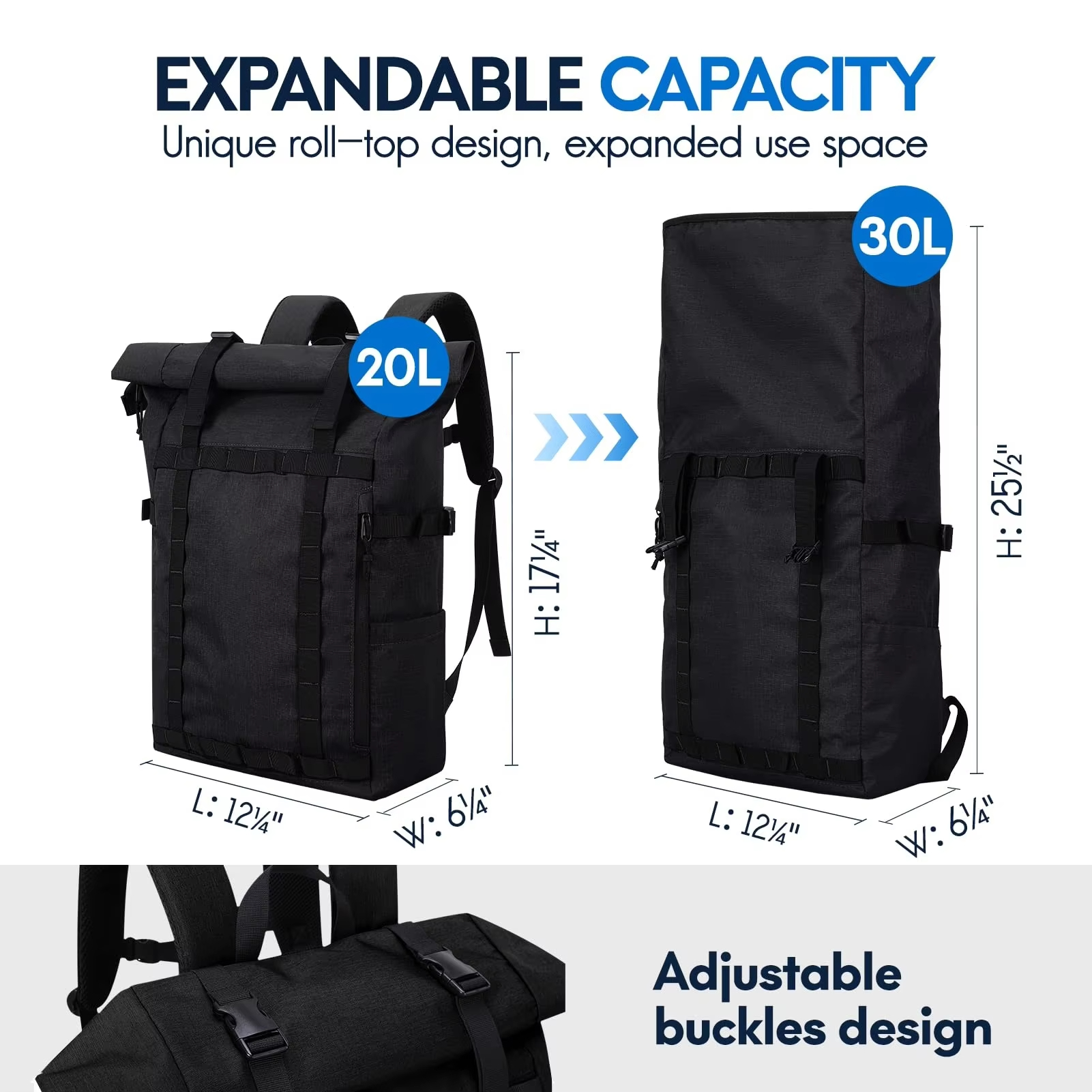  Rolltop Backpack Travel Backpack Casual Daypack 