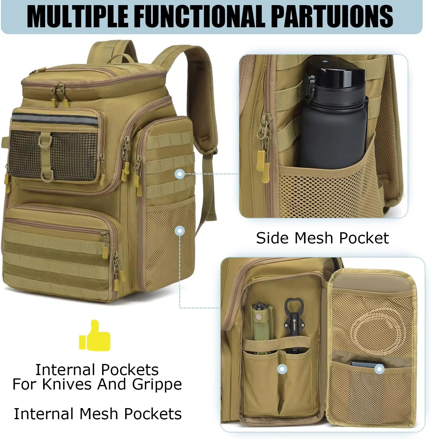 40L Fishing Tackle Backpack with Rod Holders