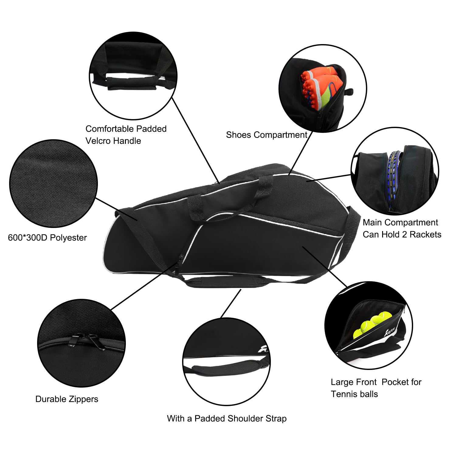 Lightweight Tennis & Badminton Bag for Men & Women Nylon with Shoe Compartment 