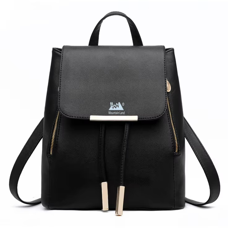  Leather Black Backpack Computer Travel Bag 