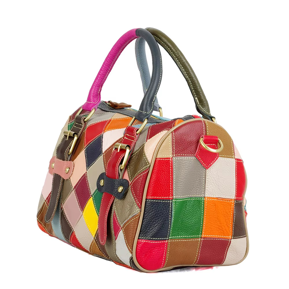 Fashion Colorful diamond-shaped grid Boston g Bag 