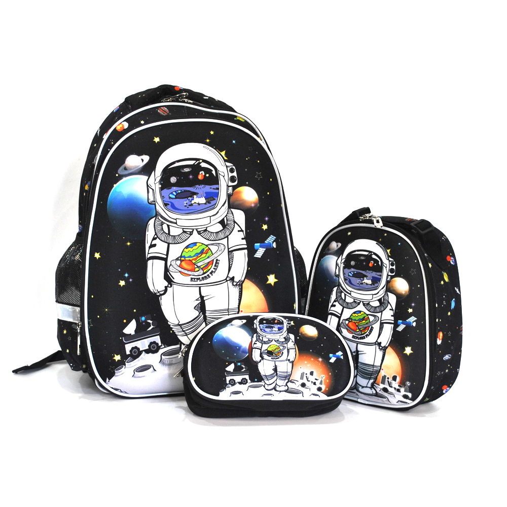 Astronauts 3 Sets Backpack for Student with Lunch Box and Pencil Case 