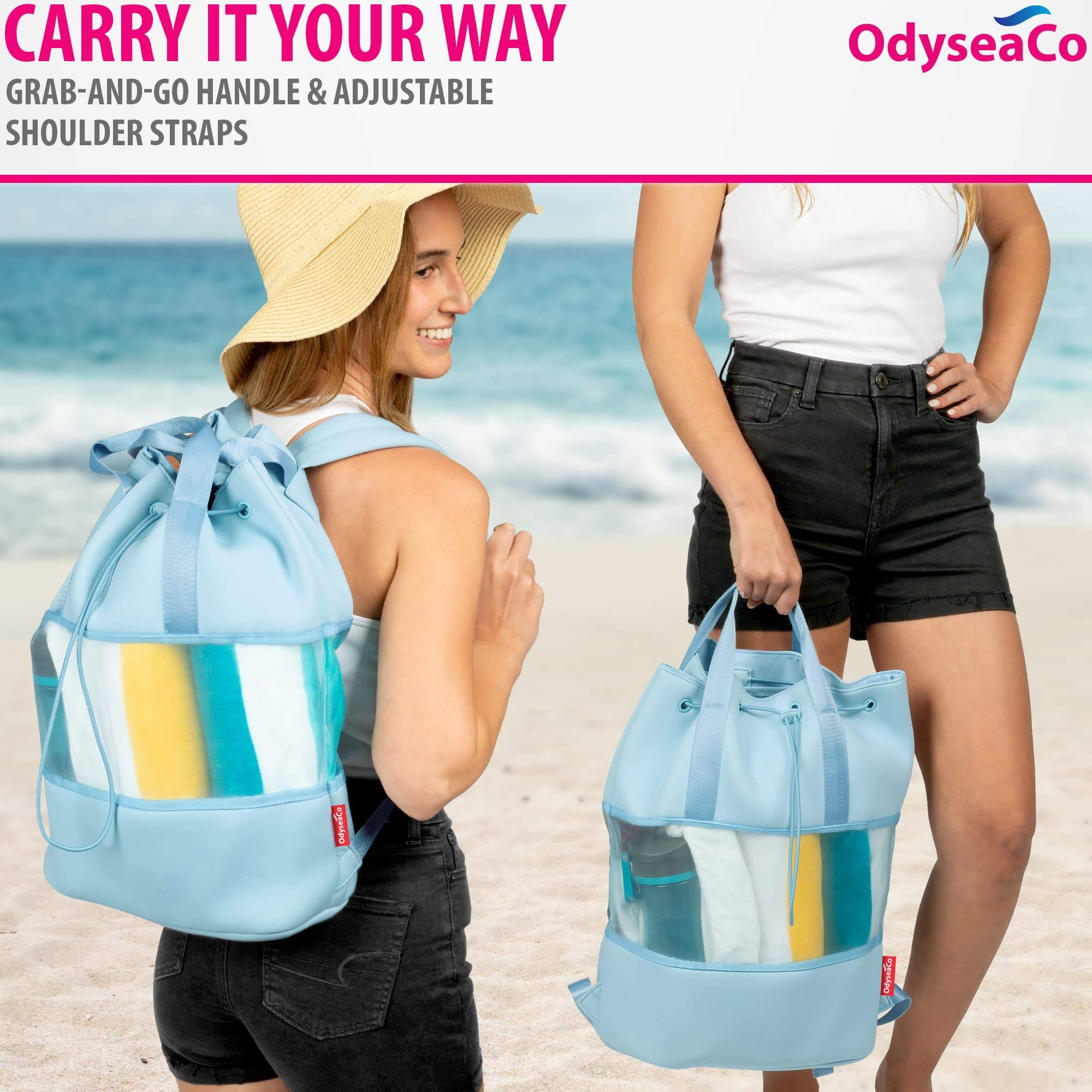 Custom Multi Functional Neoprene Mesh Drawstring beach tote Bag 