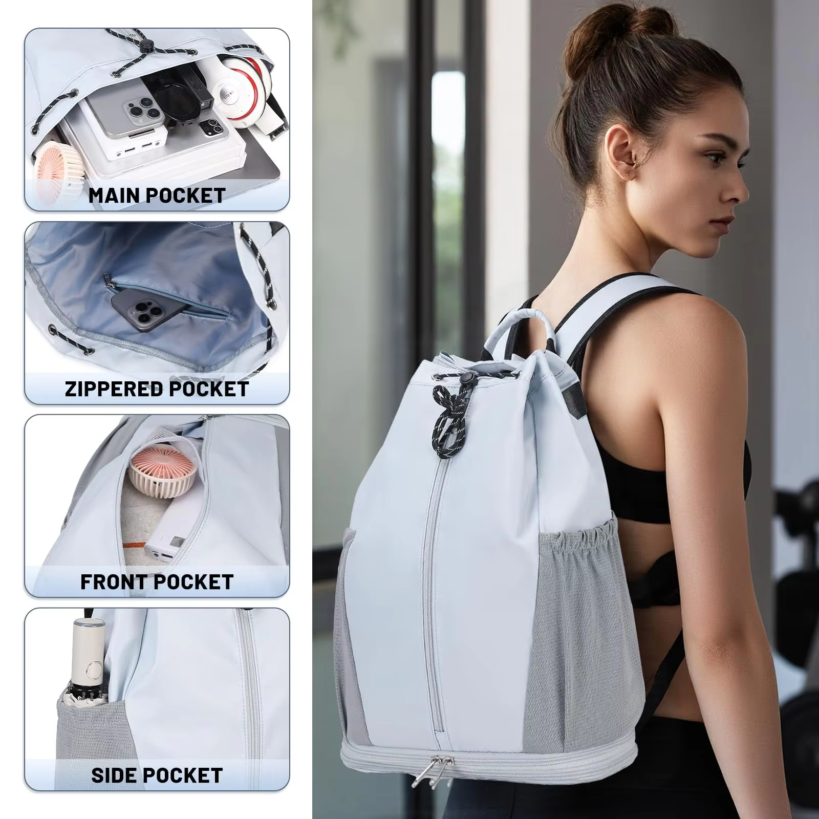 Gym Drawstring Backpack with Shoe Compartment