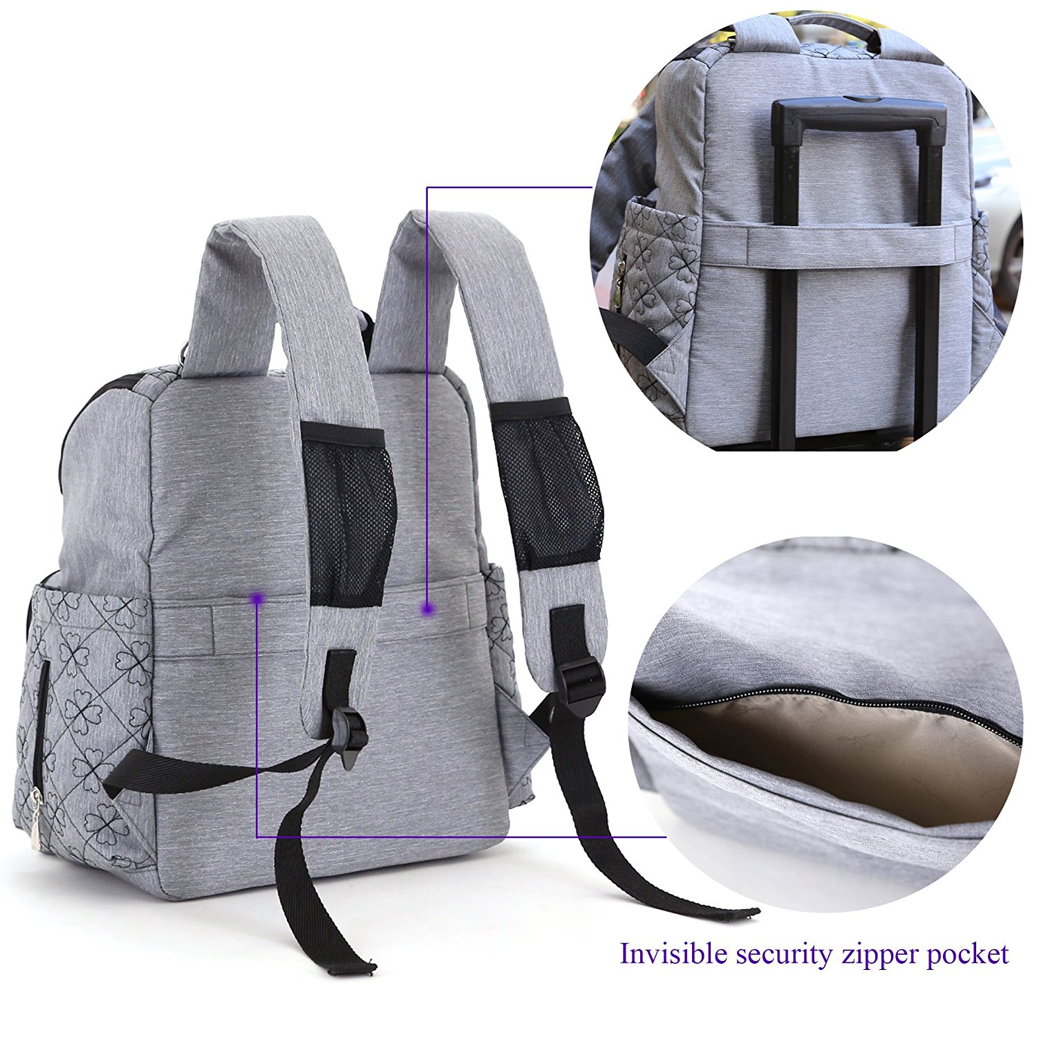 Diaper Bag Backpack with Baby Stroller Straps