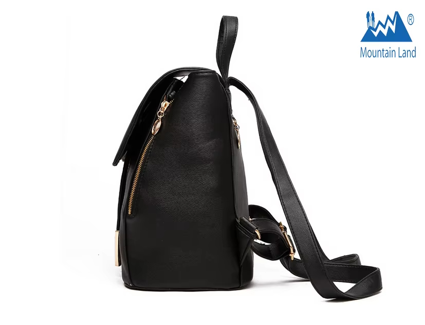  Leather Black Backpack Computer Travel Bag 